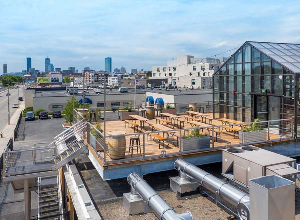 Rooftop bar Dorchester Brewing Company in Boston