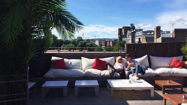 Rooftop bar Q Lounge at Grims Grenka in Oslo