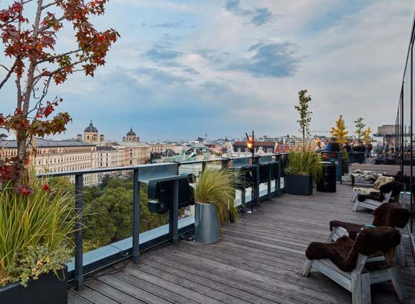 Rooftop bar Dachboden at 25hours Hotel in Vienna