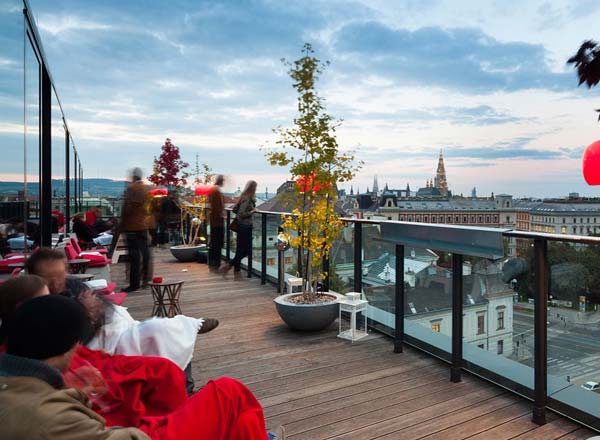 Rooftop bar Dachboden at 25hours Hotel in Vienna